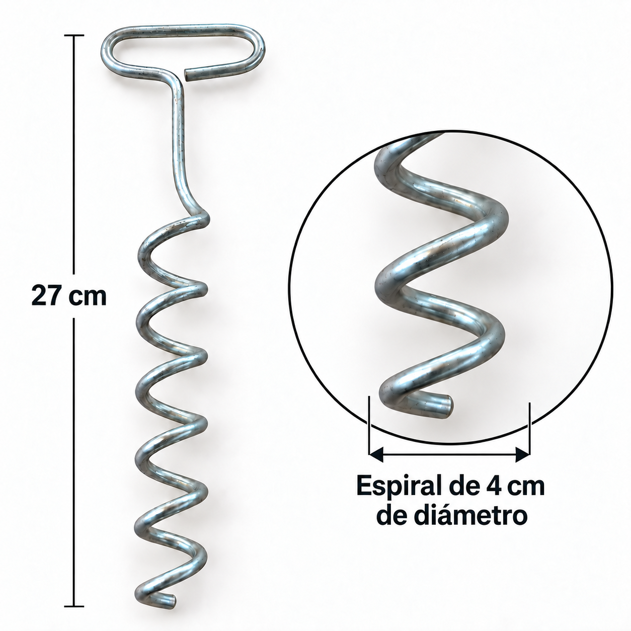 Detalle de la espiral de 4 cm de diámetro del aireador para compost Kompost